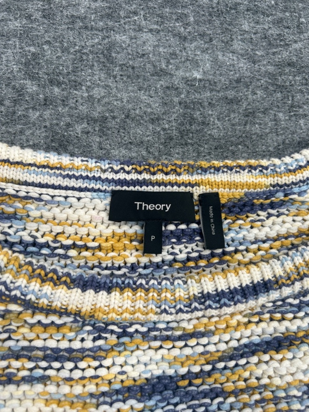 Theory Women’s Striped Marled Drawstring Sweater — Yellow, Blue, Cream - Picture 2 of 9